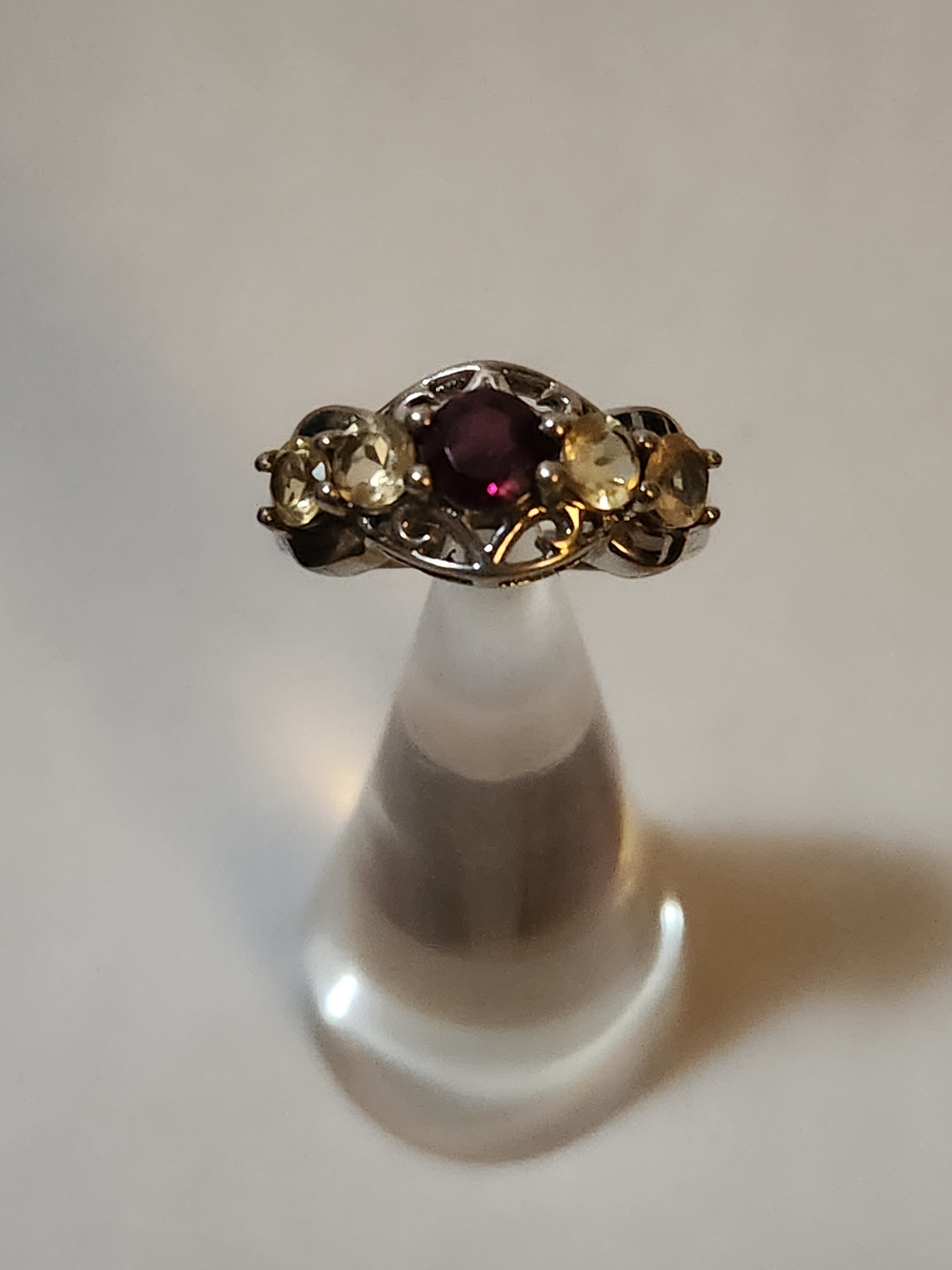 Sterling Silver Red Garnet and Citrine Three-Stone Ring
